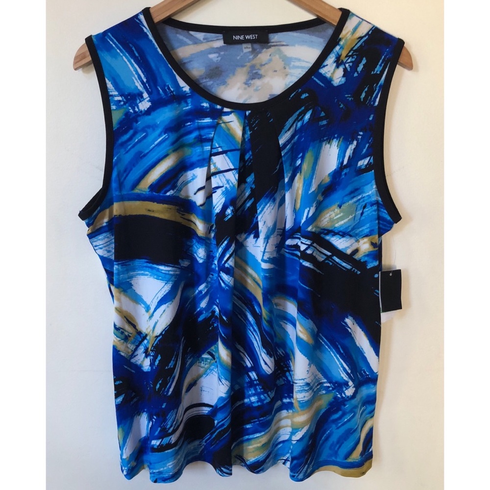 Nine West aquamarine watercolor pleated Top blouse